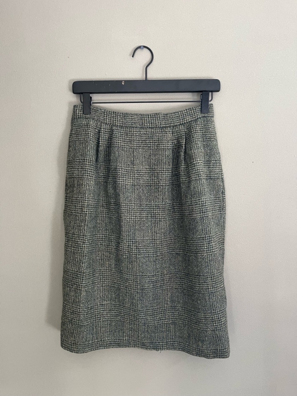 Charter Club Vintage Wool Gray Plaid Pencil Skirt Pockets Twee Classic Preppy